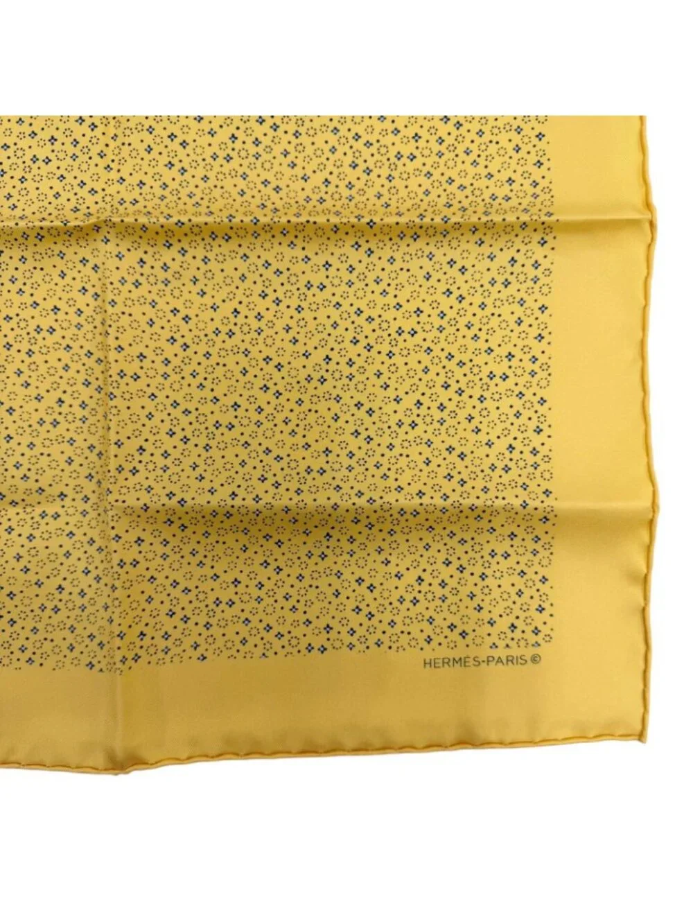 Hermes Petit Carre 45 Gavroche Silk 100% Scarf Yellow Blue